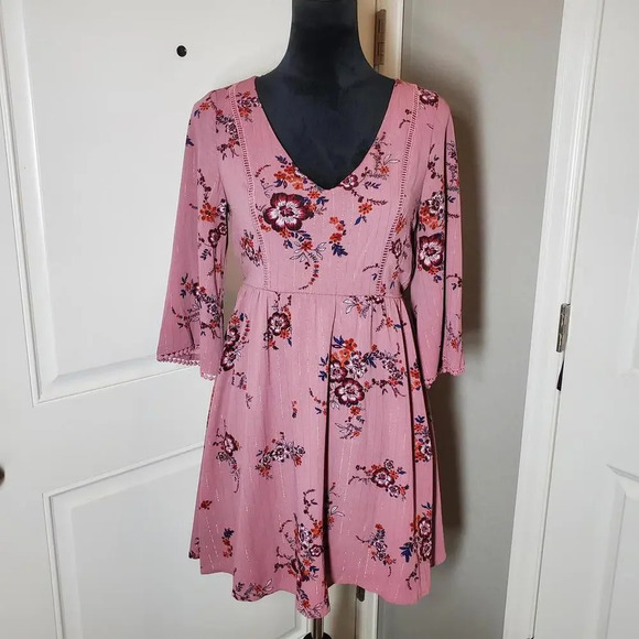 Lily Rose Mauve Floral Metallic Striped Women's Mini Dress Size XS NWOT - Picture 3 of 14